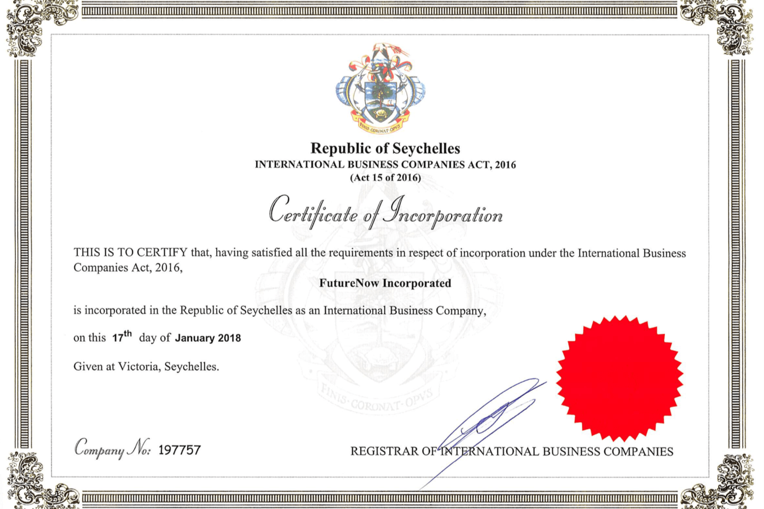 certificate of incorporation first LDAO, Legal DAO